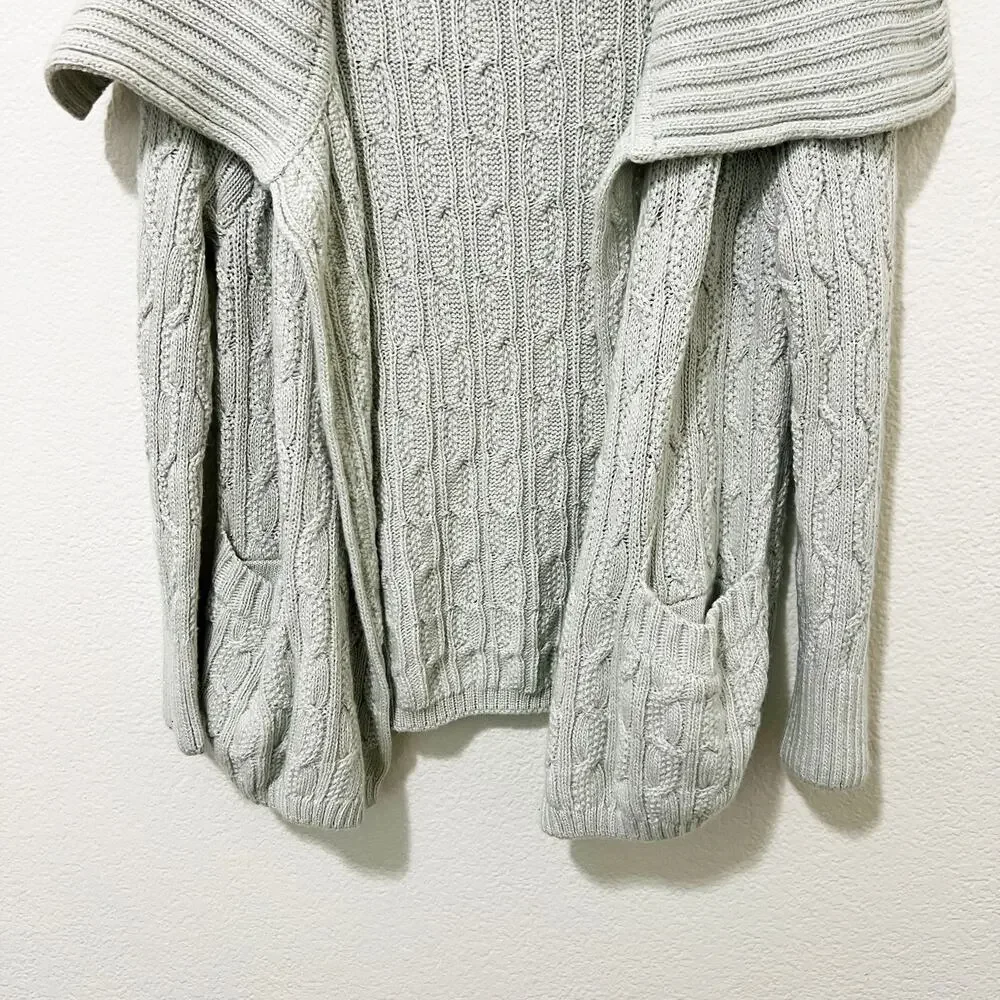 [St. John] Mint Green Open Front Chunky Cable Knit Cardigan Sweater Sz Petite P